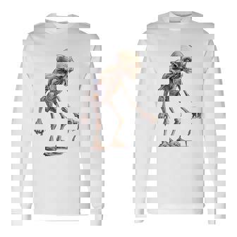エイリアン スケルトン クリーチャー 松葉杖 スティック 長袖Tシャツ - Kawaiitshirt