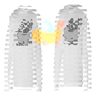 エビフライのくるまを運転するサメ 長袖Tシャツ - Kawaiitshirt