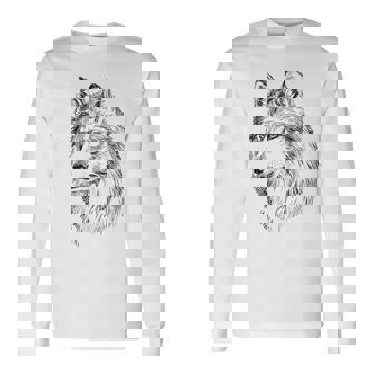 オオカミ イラスト デザイン 動物 シンボル ギフト 長袖Tシャツ - Kawaiitshirt