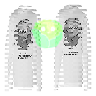 キャベツ 顔 イラスト かわいい おもしろ 面白い 簡単 シンプル ゆるい 野菜 長袖Tシャツ - Kawaiitshirt