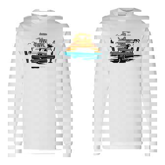 キューバ ヴィンテージカー ラム酒 葉巻 ビーチ 夕日 サーフボード ヤシの木 ハバナ ギフト お土産 太陽 カリブ海 長袖Tシャツ - Kawaiitshirt