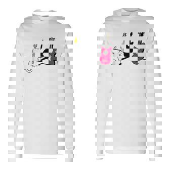 ギターの影を作る猫デザイン 長袖Tシャツ - Kawaiitshirt