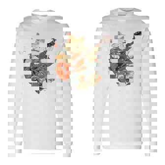 ギターを弾く日本の侍猫 忍者 浮世絵 アニメ 長袖Tシャツ - Kawaiitshirt