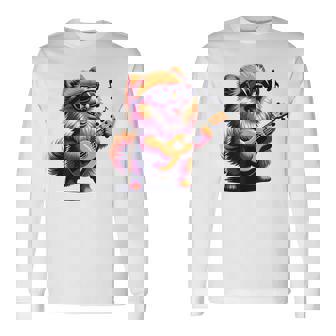 ギターを弾く犬 ポメラニアン 面白い 長袖Tシャツ - Kawaiitshirt