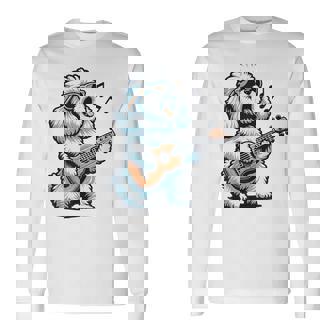 ギターを弾く犬 マルチーズプードル 面白い落書き 長袖Tシャツ - Kawaiitshirt