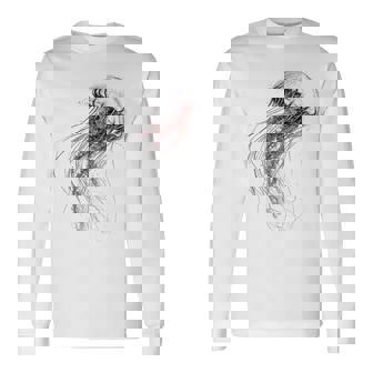 クラゲ 図面 グラフィック 動物 アート クラゲ 長袖Tシャツ - Kawaiitshirt