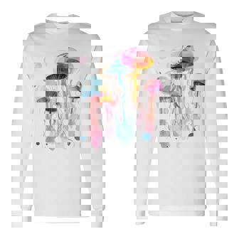 クラゲ 幾何学 動物 カラフル 抽象 アート クラゲ 長袖Tシャツ - Kawaiitshirt