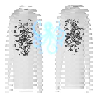 クール ブルー タコ 海 海 好き 触手 タコ好き 長袖Tシャツ - Kawaiitshirt
