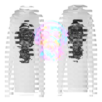 グリフォン ブリュッセロ 犬 音楽 ヘッドホン グリフォン ブリュッセル 長袖Tシャツ - Kawaiitshirt