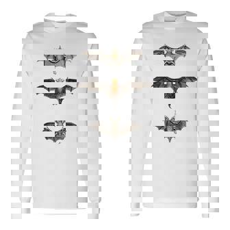 コウモリ 科学イラスト 描画 生物学 アート ハロウィン 長袖Tシャツ - Kawaiitshirt