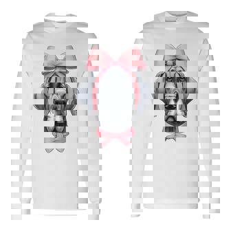 コケットボウ グレートデーン 犬 ママ ピンクリボン キュート 母の日 長袖Tシャツ - Kawaiitshirt