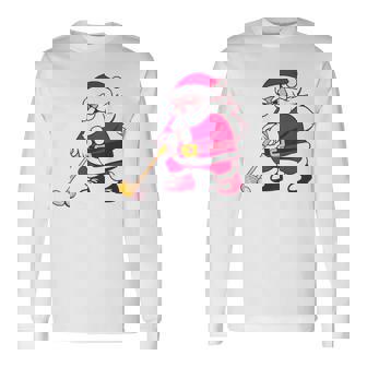 ゴルフをする面白い醜いクリスマスサンタ。 長袖Tシャツ - Kawaiitshirt
