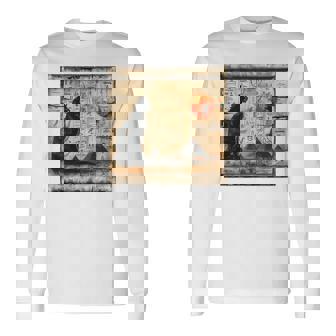 サンセット ピラミッド パピルス スクロール 砂漠 エジプトアート 猫 長袖tシャツ 長袖Tシャツ - Kawaiitshirt