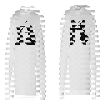 シルエット 剣道 合気道 日本 武道 剣闘士 扇子 長袖Tシャツ - Kawaiitshirt