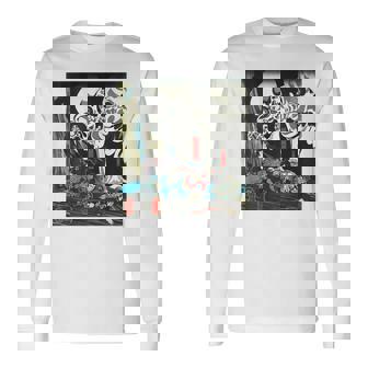 スケルトン 妖怪 歌川 国芳 日本美術 ハロウィン 相馬の古内裏 善知安方忠義伝 バックプリント 長袖Tシャツ - Kawaiitshirt