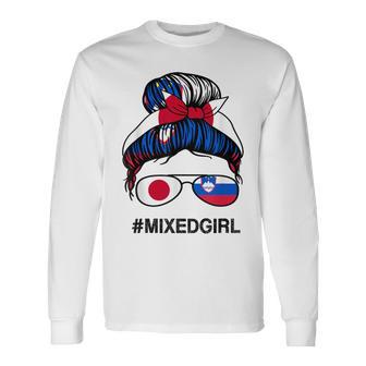 スロベニア 日本国旗 スロベニア 日本の散らかったお団子 長袖Tシャツ - Kawaiitshirt