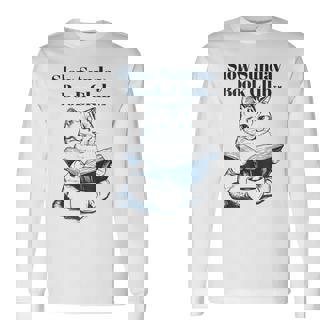 スローサンデーブッククラブ 本好きの猫 長袖Tシャツ - Kawaiitshirt