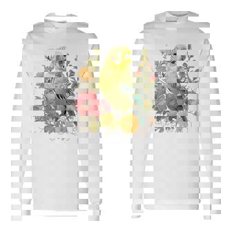 セキセイインコ 鳥 ママ セキセイインコ オウム ヴィンテージフラワー 長袖Tシャツ - Kawaiitshirt