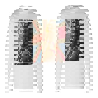 セクシーガールグラフィックtシャツ 「ホットピンナップガール&イギリスの旗」 長袖tシャツ 長袖Tシャツ - Kawaiitshirt