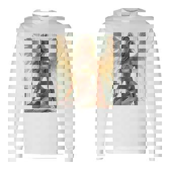 セクシーガールグラフィックtシャツ セクシーシッティングエンジェルピンナップバックプリント 長袖Tシャツ - Kawaiitshirt