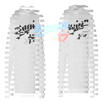 デコピン 大谷 Dekopin 愛犬 Decoy 二刀流 Decopin 野球 ユニホーム風 犬 かわいい 長袖tシャツ 長袖Tシャツ - Kawaiitshirt