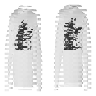 ドラマー ドラムキット クマの演奏 ドラムキット ミュージシャン 長袖Tシャツ - Kawaiitshirt