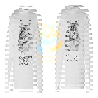 ノルウェージャンフォレストキャット 水彩画ポートレート2 長袖Tシャツ - Kawaiitshirt