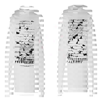 ノーティーキャット 音符付き 音楽 楽譜 おもしろ猫 ギフト 長袖Tシャツ - Kawaiitshirt