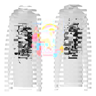 ハリネズミ アート 幾何学 動物 抽象 グラフィック ハリネズミ 長袖Tシャツ - Kawaiitshirt