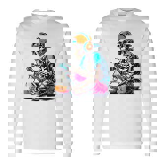 ハロウィン スケルトン ゲーマー おもしろい スケルトン コスチューム ビデオゲーム 長袖Tシャツ - Kawaiitshirt