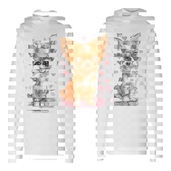 ハートに囲まれた愛らしいチワワ 長袖Tシャツ - Kawaiitshirt