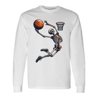 バスケットボール スケルトン ハロウィン 男性 男の子 バスケットボール ハロウィン 長袖Tシャツ - Kawaiitshirt
