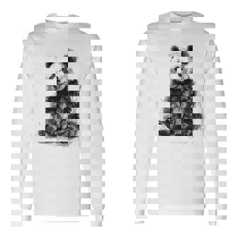パンダ アニマルプリント グラフィック デッサン アート 絵画 パンダ 長袖Tシャツ - Kawaiitshirt