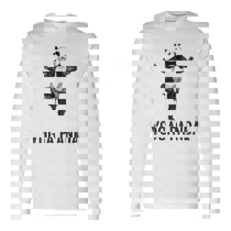 パンダ ヨガポーズ 水墨画 おもしろ 運動 和風 動物 長袖Tシャツ - Kawaiitshirt