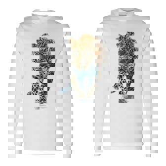 ヒョウ アニマルプリント モチーフ 描画 ポートレート ヒョウ 長袖Tシャツ - Kawaiitshirt