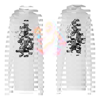 ビッグフット 7月4日 花火 愛国的なアメリカ国旗 サスカッチ 長袖Tシャツ - Kawaiitshirt