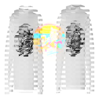 ビーチでドリンクを飲みながらリラックスできるレトロなヴィンテージクールな猫 長袖tシャツ 長袖Tシャツ - Kawaiitshirt