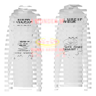 バックプリント ピザも私のことを考えているのかな 長袖Tシャツ - Kawaiitshirt