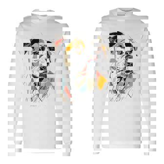 ピットブル 抽象 ペット お絵かき イラスト 動物 ピットブル 長袖Tシャツ - Kawaiitshirt