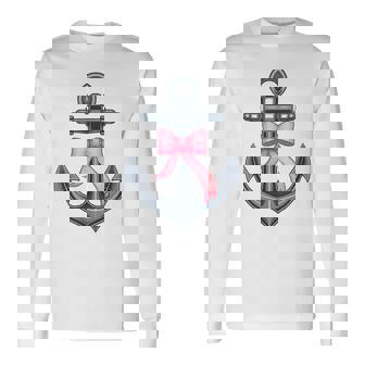 ピンクリボンボウコケット付きマリンアンカー。 長袖Tシャツ - Kawaiitshirt