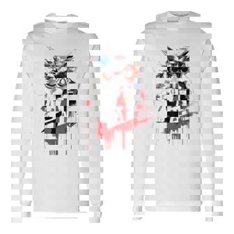 フクロウ アート 絵画 抽象 動物 描画 グラフィック フクロウ 長袖Tシャツ - Kawaiitshirt