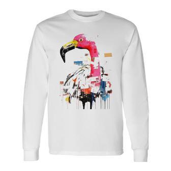 フラミンゴ 鮮やかな色 芸術的な野生動物の表現 長袖Tシャツ - Kawaiitshirt