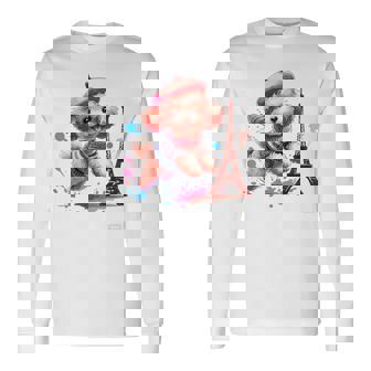 フランス パリ エッフェル塔 ファッション トイ プードル パリ 子犬 長袖Tシャツ - Kawaiitshirt