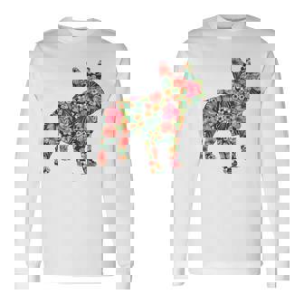 フレンチ ブルドッグ フラワー フローラル フレンチ ドッグ シルエット 犬 ペット 長袖Tシャツ - Kawaiitshirt