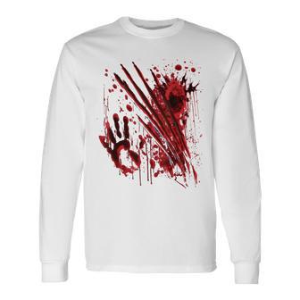 ブラッドシャツ ブラッディスプラッター ハロウィン 血 ステンド グラフィック 長袖Tシャツ - Kawaiitshirt