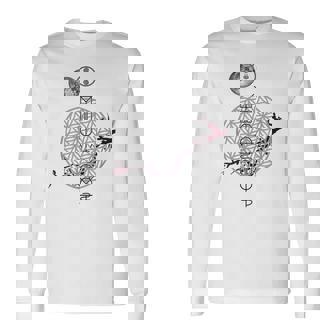 ホツマ文字 ヲシテ文字 フラワーオブライフ とほかみえみため とほかみゑひため 桜 月 アウワ 開運 言霊 宇宙 お守り 長袖Tシャツ - Kawaiitshirt