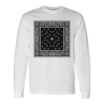 ホワイトブラックバンダナプリントtシャツ ペイズリー柄 長袖Tシャツ - Kawaiitshirt