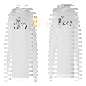 ポメラニアン Ekg ハートビートハートライン 肉球プリント 長袖Tシャツ - Kawaiitshirt
