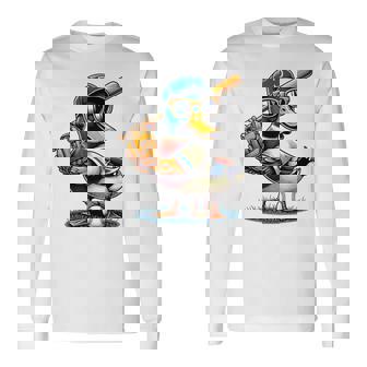 マガモのアヒル 野球愛好家 アヒル 野球 長袖Tシャツ - Kawaiitshirt