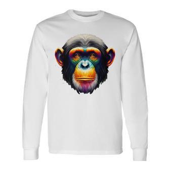 マルチカラー アート カラフル チンパンジー 長袖Tシャツ - Kawaiitshirt